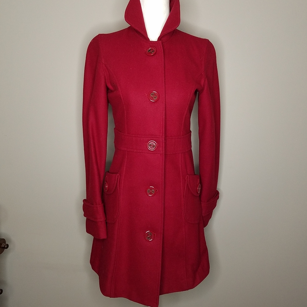 Tulle Red Wool Button Jacket Xs Extra Small - image 6